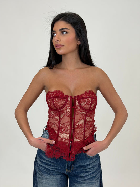 corpetto in pizzo rosso